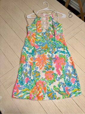 Lilly Pulitzer Neon Floral Halter Dress in Pink, Orange, Blue & Green